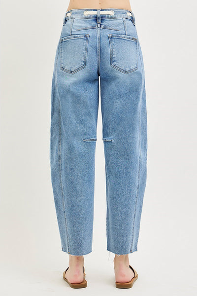 SLOUCHY ANKLE BARREL JEANS WITH WAISTBAND DRAWSTRING