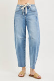 SLOUCHY ANKLE BARREL JEANS WITH WAISTBAND DRAWSTRING