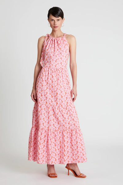 Pink Embroidered Floral Long Dress