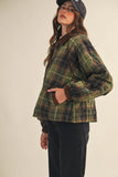 Plaid Quilted Jacket with Contrast Corduroy Detail