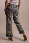 PATCHWORK EMBROIDERED WIDE LEG DENIM PANTS