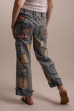 PATCHWORK EMBROIDERED WIDE LEG DENIM PANTS
