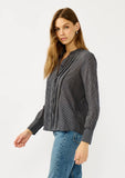 Checkered Pleat Button Front Blouse