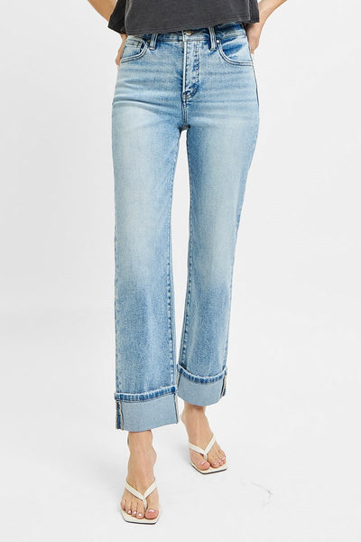 TUMMY CONTROL HIGH RISE CROP STRAIGHT ROLL UP JEANS