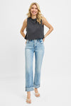 TUMMY CONTROL HIGH RISE CROP STRAIGHT ROLL UP JEANS
