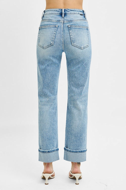 TUMMY CONTROL HIGH RISE CROP STRAIGHT ROLL UP JEANS