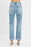 TUMMY CONTROL HIGH RISE CROP STRAIGHT ROLL UP JEANS