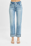 TUMMY CONTROL HIGH RISE CROP STRAIGHT ROLL UP JEANS