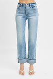 TUMMY CONTROL HIGH RISE CROP STRAIGHT ROLL UP JEANS
