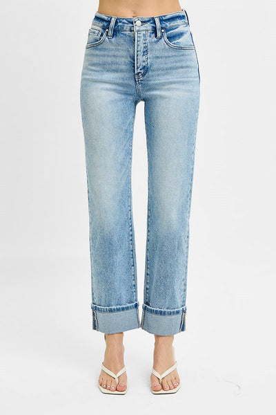 TUMMY CONTROL HIGH RISE CROP STRAIGHT ROLL UP JEANS