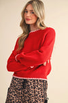 Long Puff Sleeve Sweater with Contrast Stitch