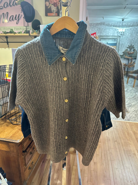 Acid Wash Cable Crew Sweater