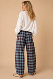 Plaid Side-Stripe Wide-Leg Trousers