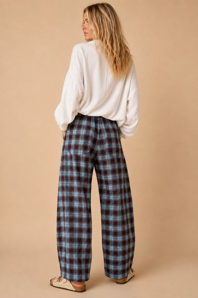 Plaid Side-Stripe Wide-Leg Trousers