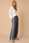 Plaid Side-Stripe Wide-Leg Trousers