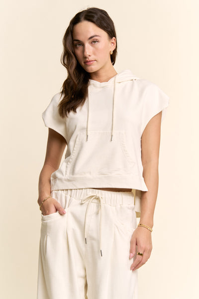 Cap Sleeve Hoodie & Wide-Leg Pants French Terry Set