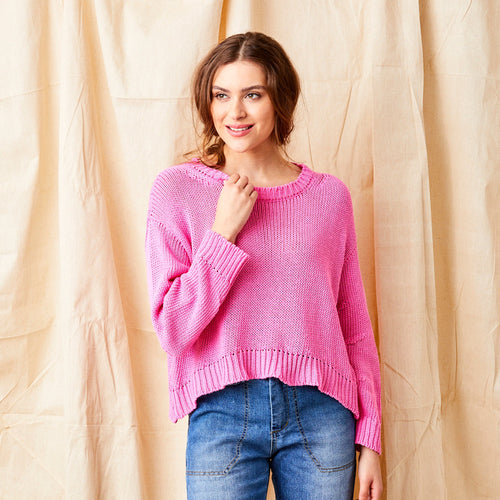 Wolfie Curved Hem Cotton Knit Sweater