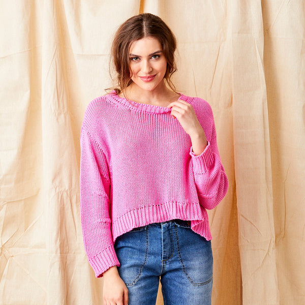 Wolfie Curved Hem Cotton Knit Sweater