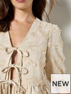 3D Embroidered Peplum Linen Top - Cream