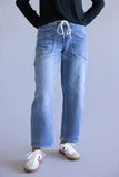 High Rise Wide Drawstring Barrel Jeans for Women