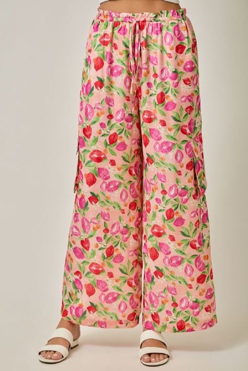 Printed Satin Cargo Pants