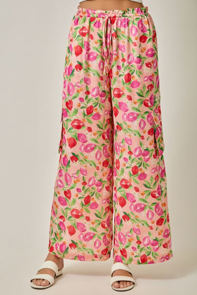 Printed Satin Cargo Pants