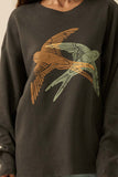 Flying Birds Waffle-Knit Vintage-Wash Sweatshirt