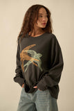 Flying Birds Waffle-Knit Vintage-Wash Sweatshirt