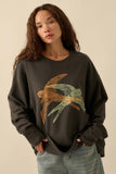 Flying Birds Waffle-Knit Vintage-Wash Sweatshirt