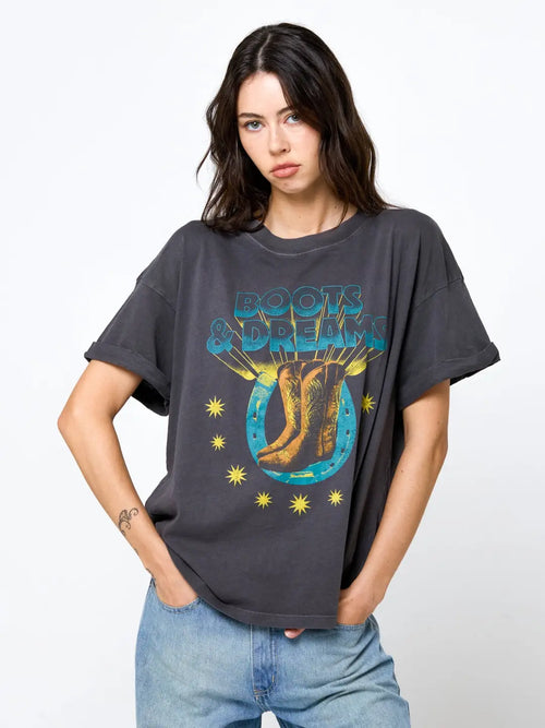 Boots & Dreams Black Western Graphic Boyfriend Tee