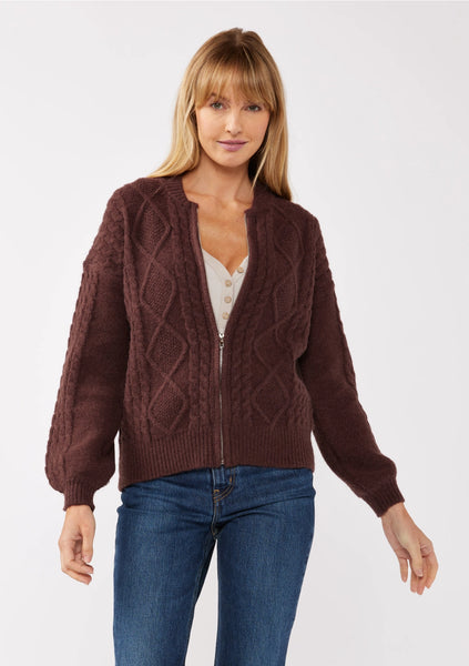 Long Sleeve Cable Zip-Up Coatigan