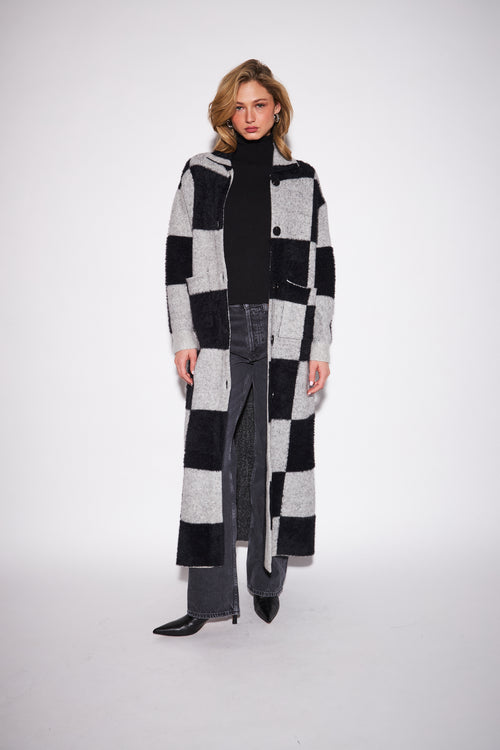 Checker Board Long Cardigan