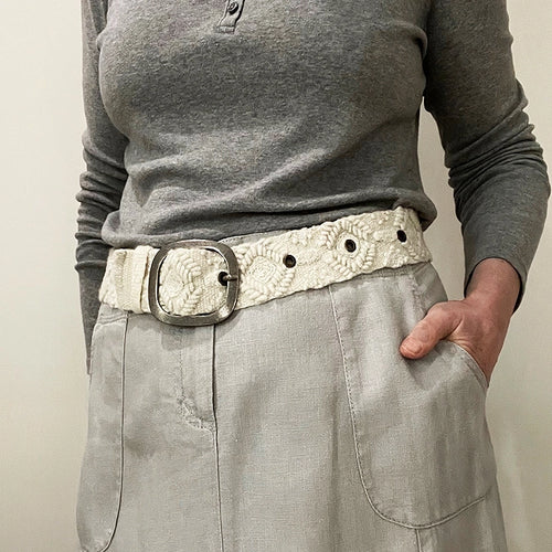 Wandering Clouds Embroidered Wool Belt