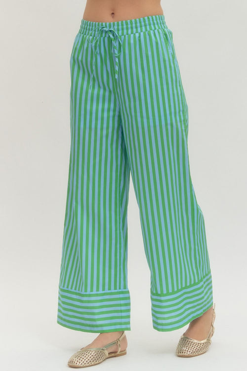 Green and Blue Stripe Drawstring Pant