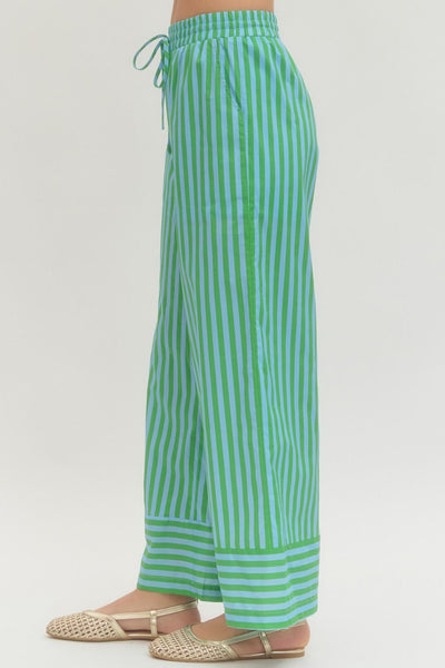Green and Blue Stripe Drawstring Pant