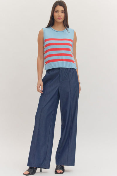 Striped Button Detail Vest