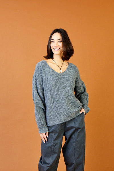 Felix Rib Knit Oversized V Neck Sweater