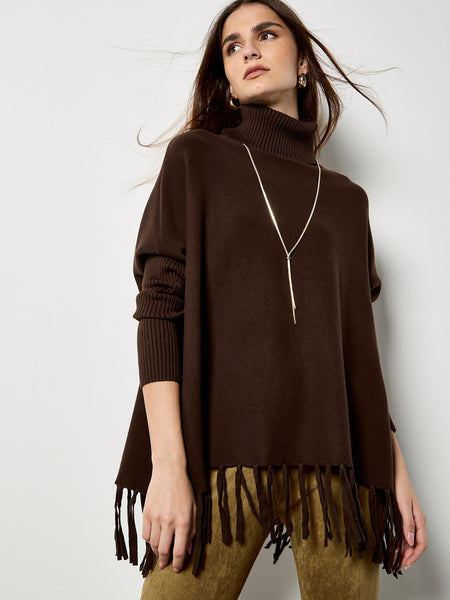 Roll Neck Fringe Poncho