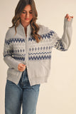 Fair Isle Zip Up Sweater Cardigan