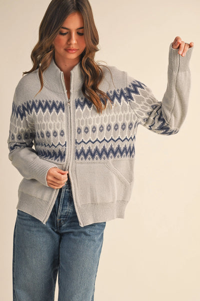 Fair Isle Zip Up Sweater Cardigan
