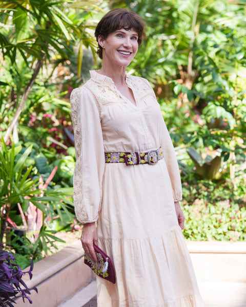 Morning Glory Floral Embroidered Wool Belt