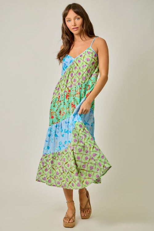 Mixed Print Long Dress