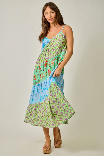 Mixed Print Long Dress