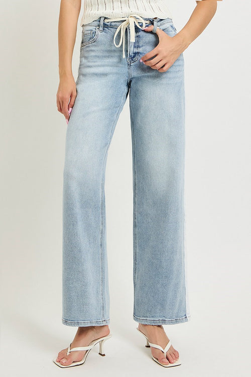 SLOUCHY BAGGY JEANS WITH WAISTBAND DRAWSTRING AND SIDE CONTRAST