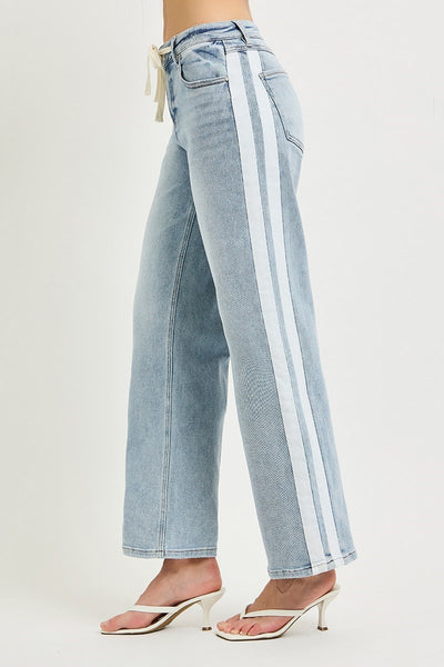 SLOUCHY BAGGY JEANS WITH WAISTBAND DRAWSTRING AND SIDE CONTRAST