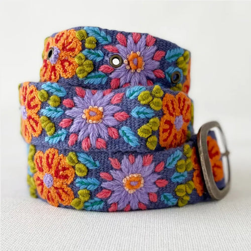 Prairie Flowers Embroidered Wool Belt