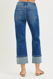 STRAIGHT CUFFED JEANS WITH DISTRESSED HEM