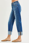 STRAIGHT CUFFED JEANS WITH DISTRESSED HEM