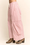 STRIPED DRAWSTRING WIDE LEG BARREL PANTS