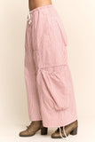STRIPED DRAWSTRING WIDE LEG BARREL PANTS